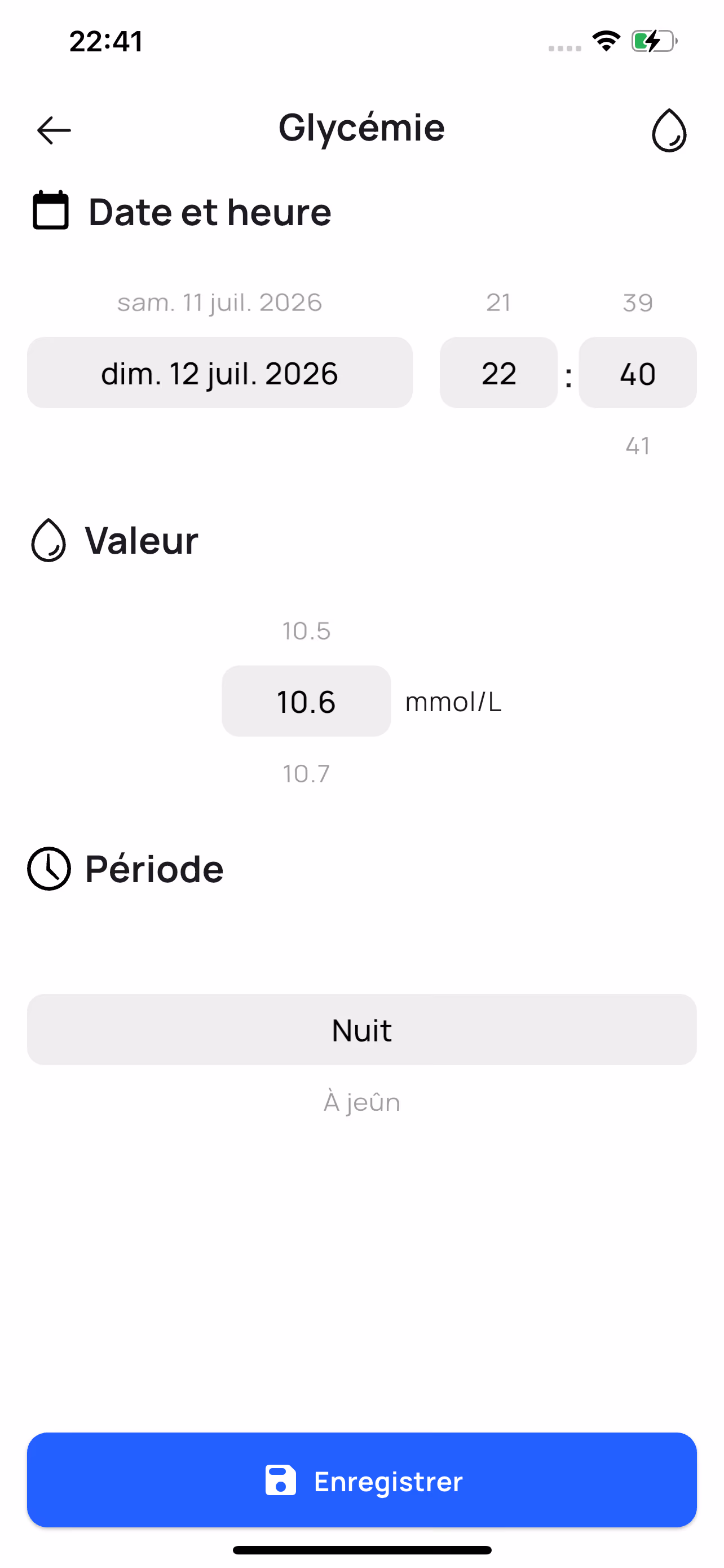 Logging a reading with wheels, no keyboard, in Applidia